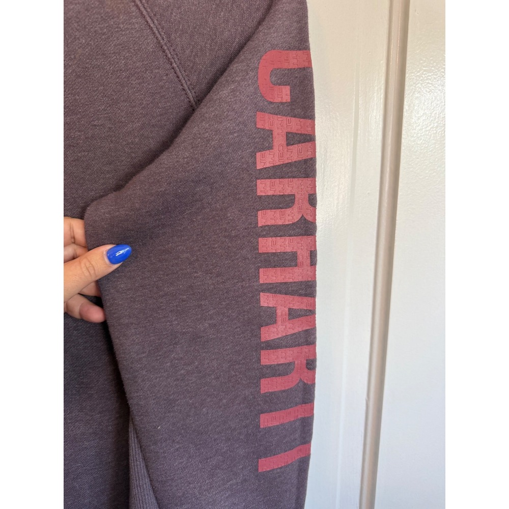 Carhartt Womens Relaxed Fit Graphic Logo Sleeve Sweatshirt Purple M - Picture 3 of 6